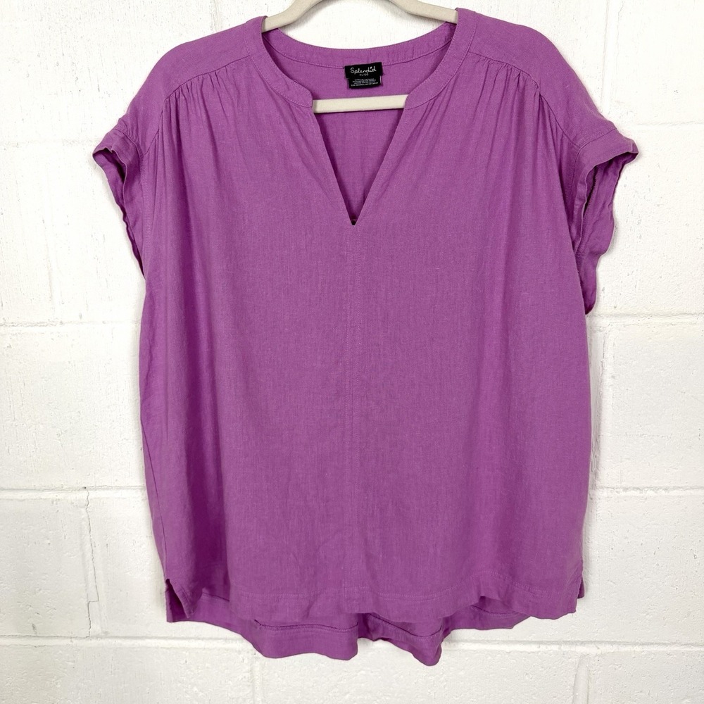 Splendid Popover Top Linen Blend Purple Relaxed Peasant BoHo Beach Travel SZ XL